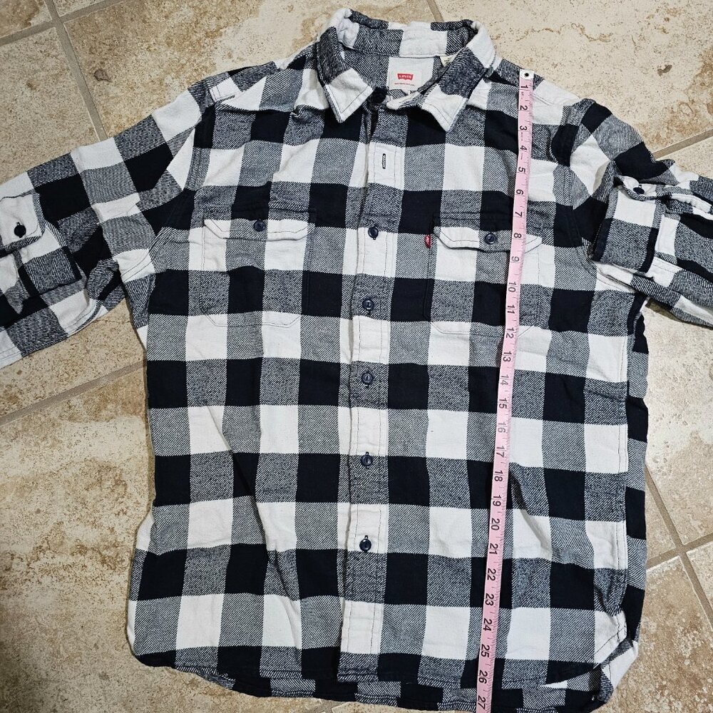 Levi's Men’s XL Black White Buffalo Plaid Flannel Shirt Y2K Grunge Oversized - Picture 7 of 7